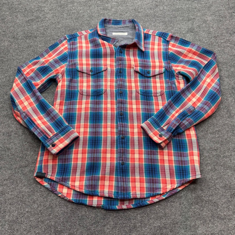 Outerknown Blanket Shirt Mens XL Blue Red Plaid Organic Cotton Flannel Button Up